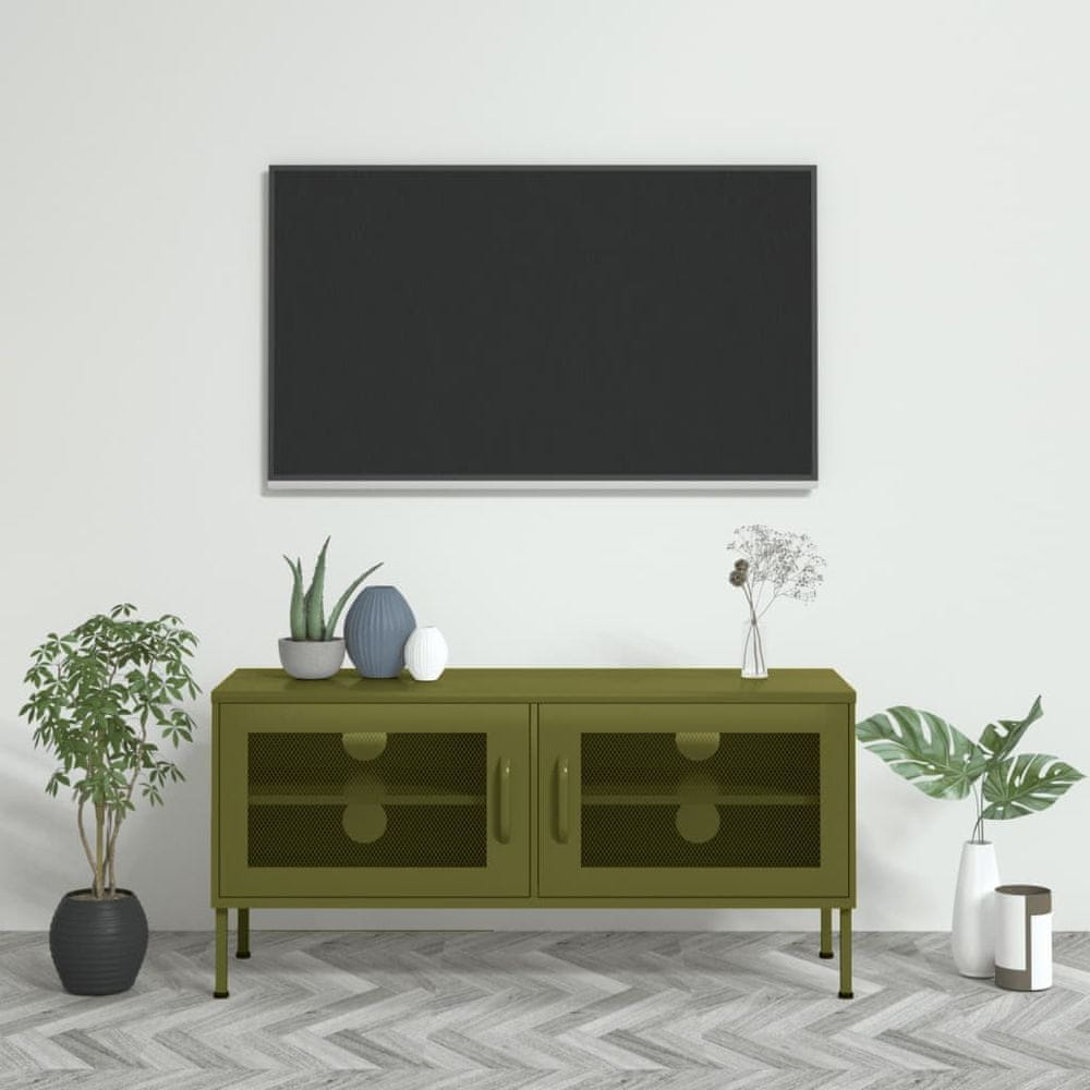 Vidaxl TV skrinka olivovo-zelená 105x35x50 cm oceľ